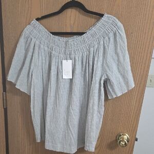 a new day Light Gray Off-Shoulder Blouse